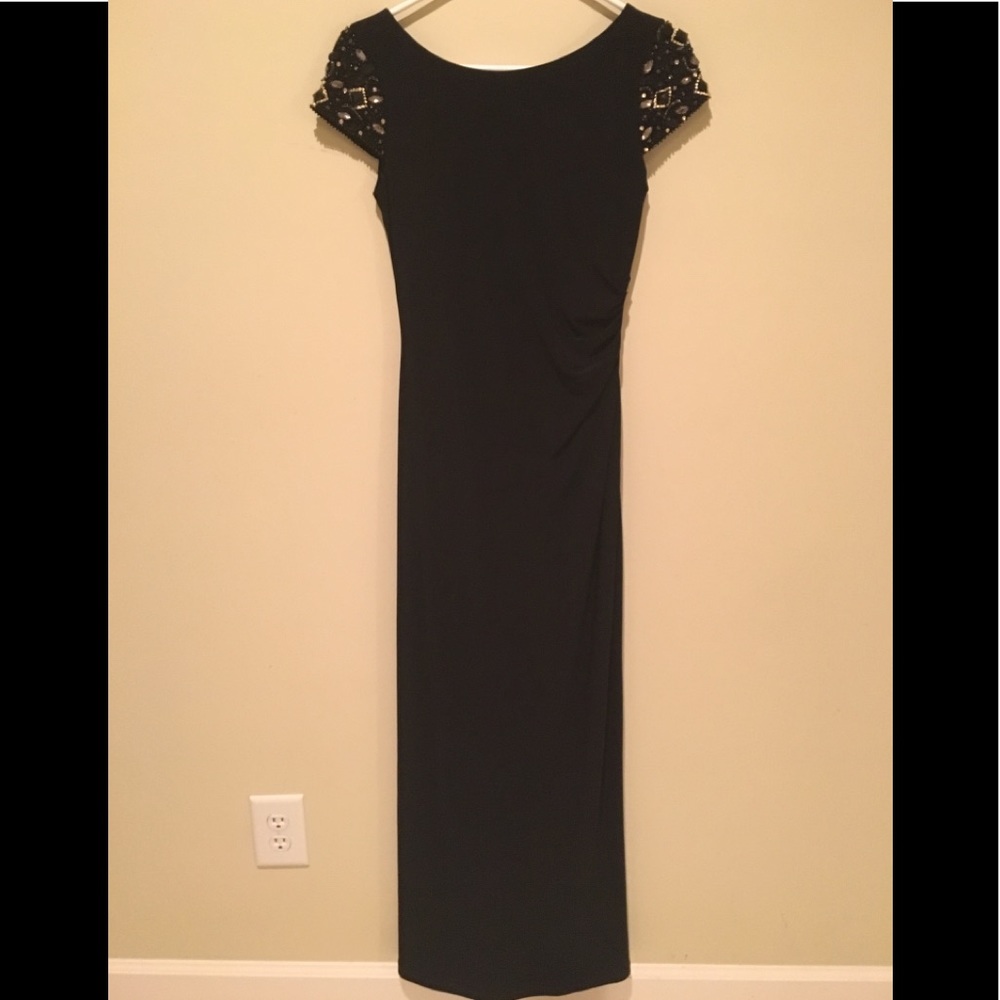 Eliza J Size 2 Black Faux Wrap Cap Sleeve Dress